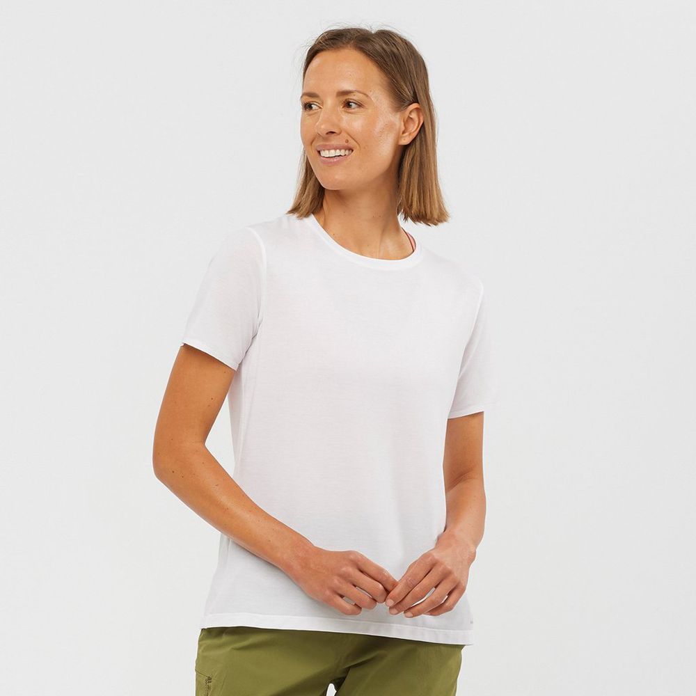 T-Shirts Salomon Femme Blanche - Salomon ESSENTIAL SLEEVE - France (7398-NPIHZ)